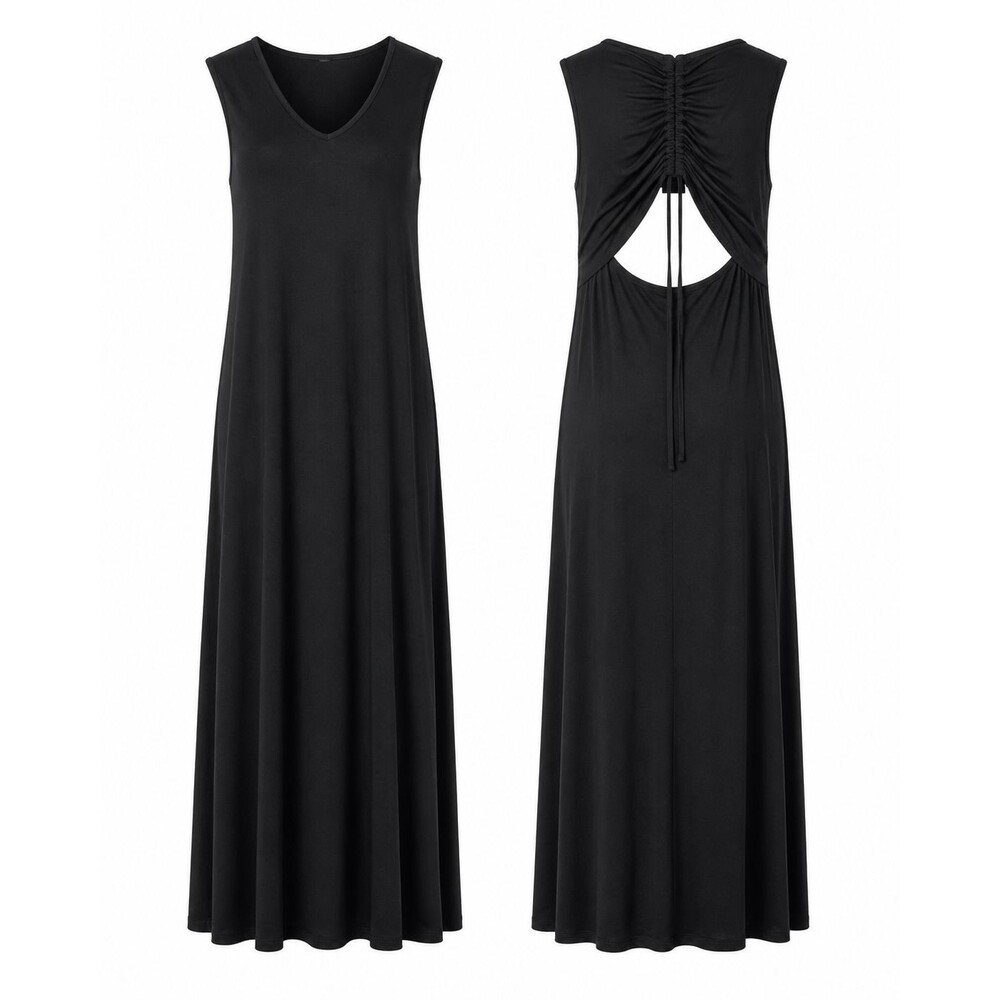 GAP Women’s Large Black Rayon Stretch Halter Neck Dress Open Back Ruched Tie